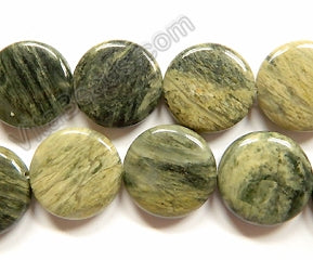 Green Silver Leaf Jasper  -  Puff Coins  16"