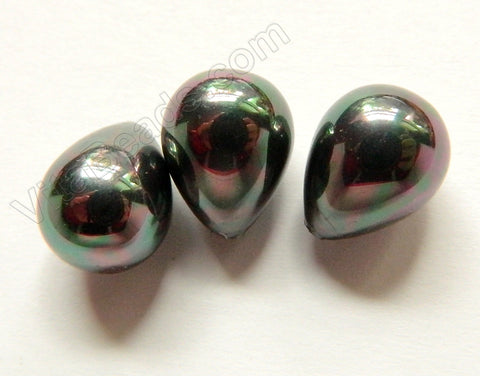 Shell Pearl - Dark Peacock Smooth Teardrop Earring Beads