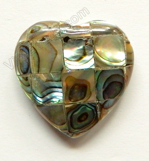 Abalone Pendant  - 25mm Puff Heart Double Side