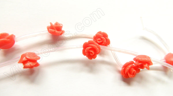 Orange Coral Natural  -  Carved Rose Strand  10"