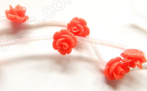 Orange Coral Natural  -  Carved Rose Strand  10"