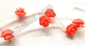 Orange Coral Natural  -  Carved Rose Strand  10"