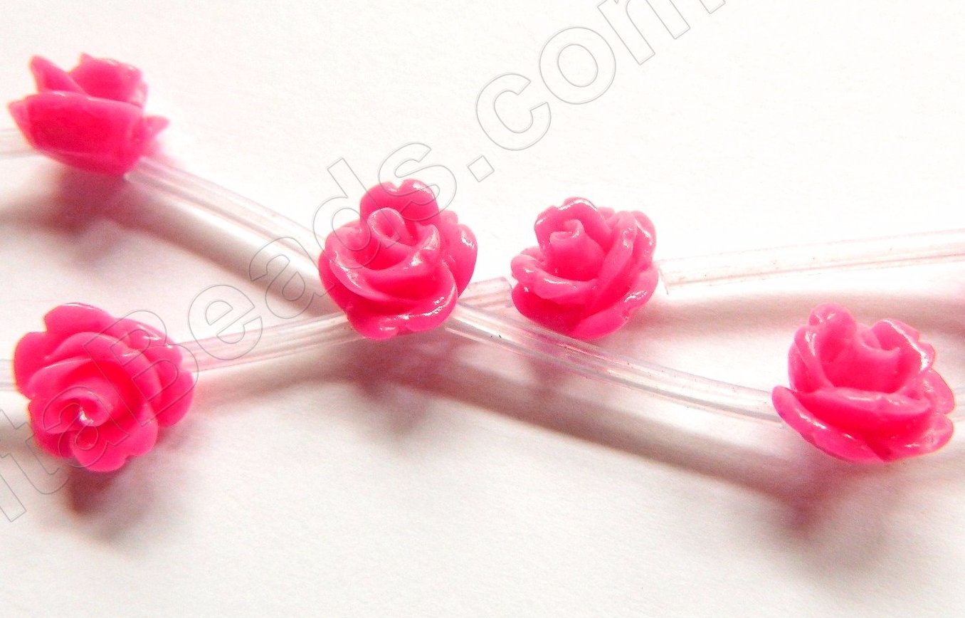 Synthetic Fuchsia Stone  -  Carved Rose Strand  10"     10 x 10 x 8 mm