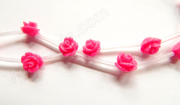 Synthetic Fuchsia Stone  -  Carved Rose Strand  10"     10 x 10 x 8 mm