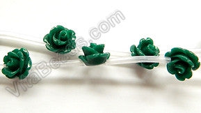 Dark Green Stone  -  Carved Rose Strand  10"     10 x 10 x 8 mm