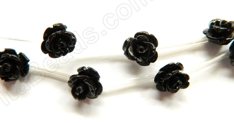 Black Onyx  -  Hand Carved Rose Bulb Beads  16"