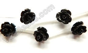 Black Onyx  -  Hand Carved Rose Bulb Beads  16"
