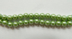 Mop Shell Pearl  -  Apple Green -  Smooth Round Beads 16"    6 mm