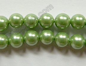 Mop Shell Pearl  -  Apple Green -  Smooth Round Beads 16"    6 mm
