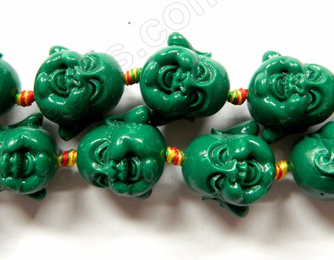 Synthetic Dark Green Stone  -  Carved Laughing Buddha Head