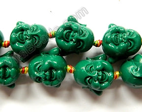 Synthetic Dark Green Stone  -  Carved Laughing Buddha Head