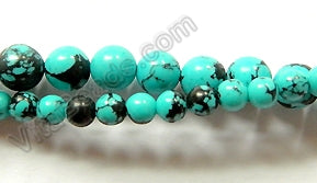 Blue Turquoise w/ Black  -  Smooth Round Beads 16"