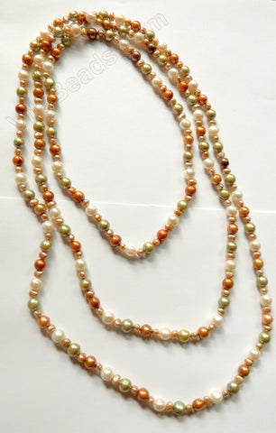 Fresh Water Pearl Necklace - White, Gold, Green Potato Design 70"