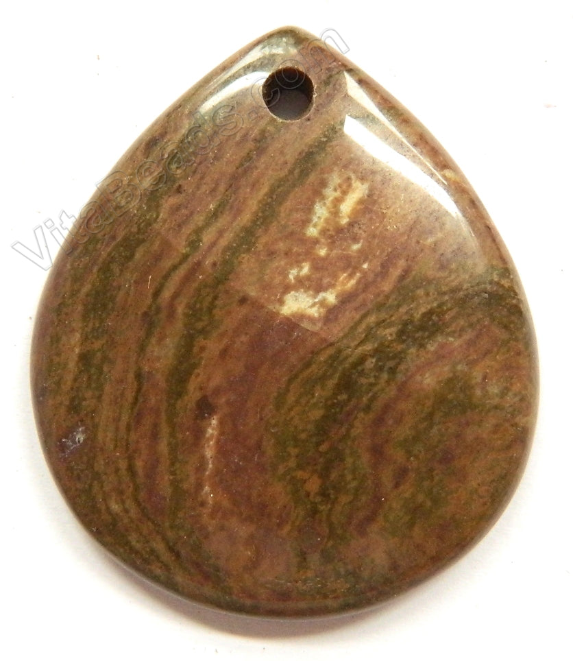 Pendant - Smooth Teardrop Green Opal Brown