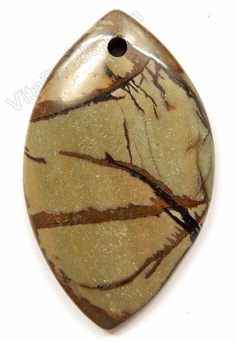 Pendant - Smooth Free Form Teardrop   Picture Agate - Brown