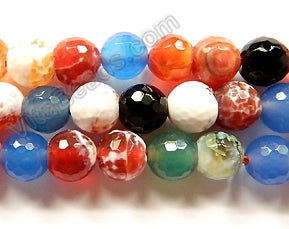 Mixed Fire Agate w/ White  -  Faceted Round