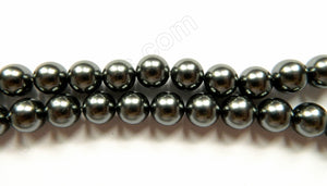 MOP Pearl Shell - Dark Grey - Smooth Round Beads 16"