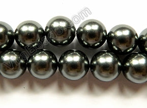 MOP Pearl Shell - Dark Grey - Smooth Round Beads 16"