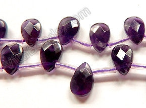 Amethyst Natural A Dark India  -  8x12mm Faceted Flat Briolette  16"