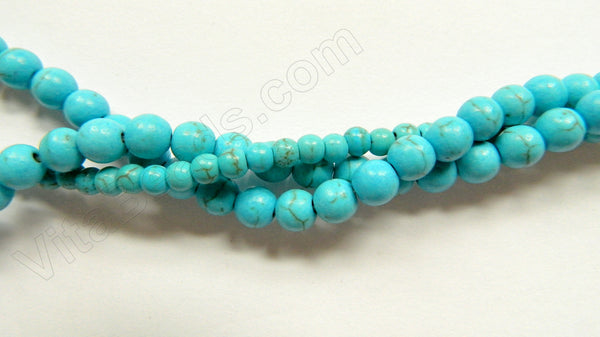 Blue Cracked Turquoise - Smooth Round Beads   16"