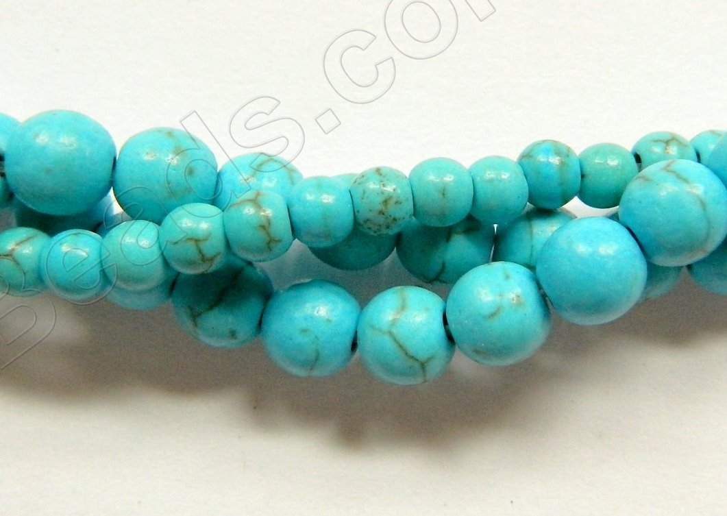 Blue Cracked Turquoise - Smooth Round Beads   16"