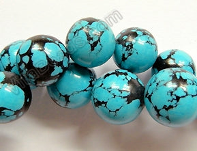 Blue Turquoise w/ Black  -  Smooth Round Beads 16"