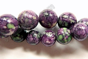 Purple Green Lilac Magnesite  -  Smooth Round Beads   16"