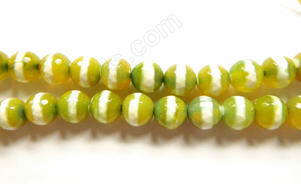 Dzi Olive Agate w White Line  -  Faceted Round 14"