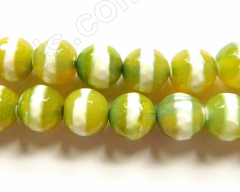 Dzi Olive Agate w White Line  -  Faceted Round 14"