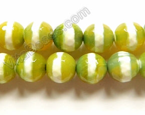 Dzi Olive Agate w White Line  -  Faceted Round 14"