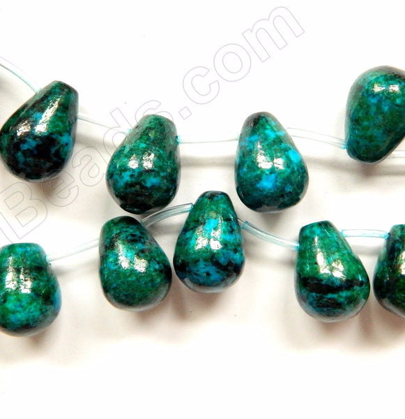 Azurite Malachite Turquoise  -  Smooth Top-drilled Teardrops 16"