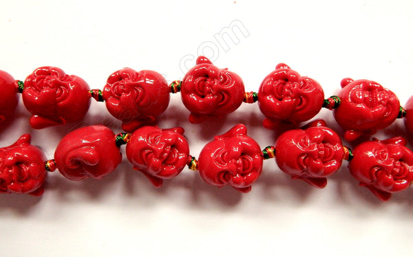 Synthetic Dark Red Coral Stone  -  Carved Laughing Buddha Head