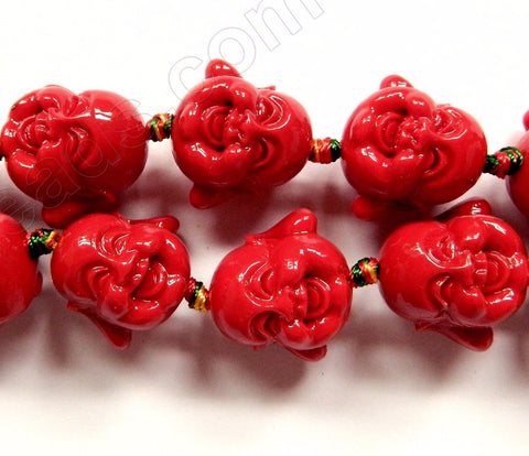 Synthetic Dark Red Coral Stone  -  Carved Laughing Buddha Head