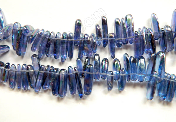 London Blue Crystal AB Coated  -  Long Sticks 16"      6 x 20 mm