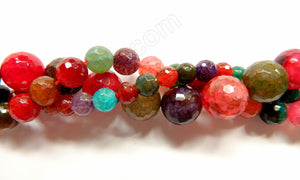 Fire Agate Dark Green Red Mix - Faceted Round 15"