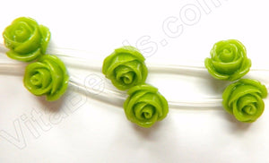 Olive Stone  -  Carved Rose Strand  10"     11 x 11 x 9 mm