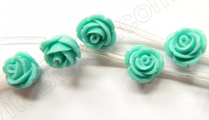 Blue Turquoise Stone  -  Carved Rose Strand  10"