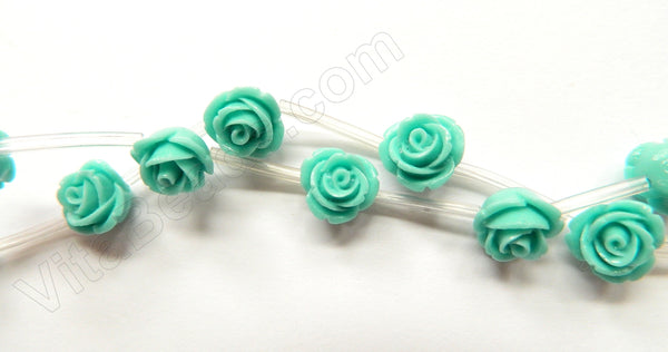 Blue Turquoise Stone  -  Carved Rose Strand  10"