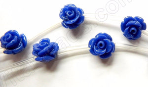 Synthetic Lapis Stone  -  Carved Rose Strand  10"     11 x 11 x 9 mm