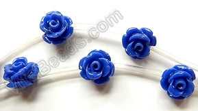 Synthetic Lapis Stone  -  Carved Rose Strand  10"     11 x 11 x 9 mm