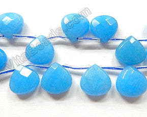 Blue Robin Jade Light  -  13mm Flat Faceted Briolette 16"