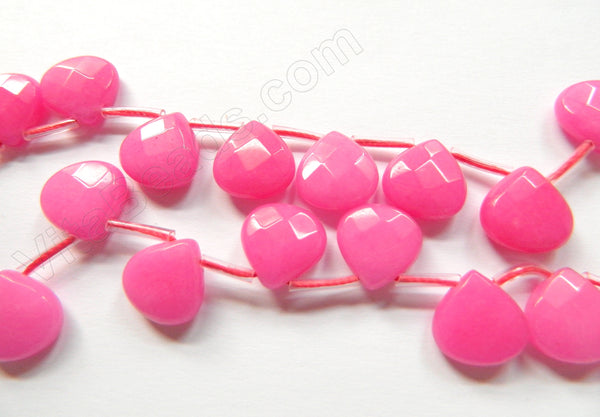 Fuchsia Pink Jade  -  13mm Flat Faceted Briolette 16"