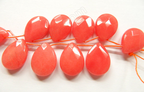 Red Peach Jade 16 -  18x25mm Faceted Flat Briolette  8"