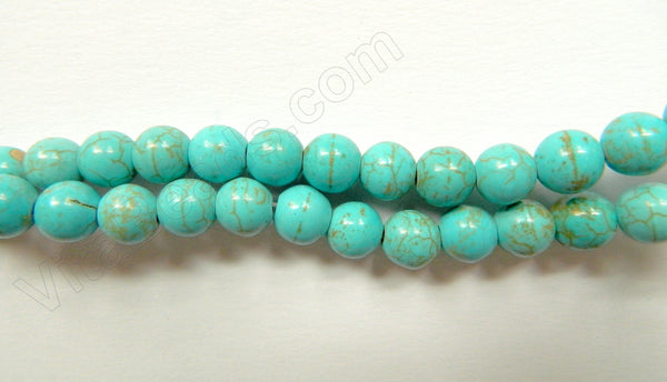 Blue Cracked Turquoise - Smooth Round Beads   16"