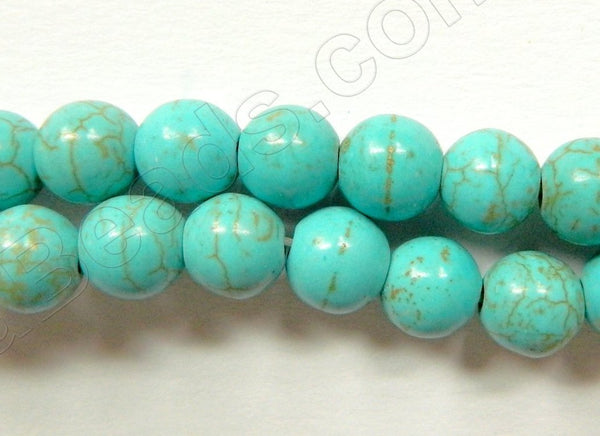 Blue Cracked Turquoise - Smooth Round Beads   16"