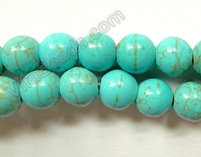 Blue Cracked Turquoise - Smooth Round Beads   16"