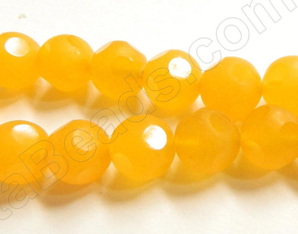 Frosted Yellow Jade  -  Faceted Dot Round 16"