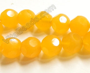 Frosted Yellow Jade  -  Faceted Dot Round 16"