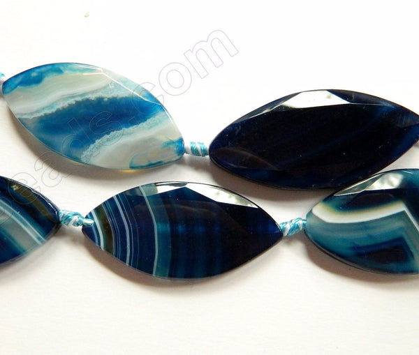 Dark Blue Sardonix Agate AA -  Faceted Marquise Ovals  16"