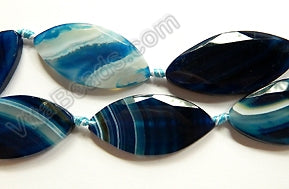 Dark Blue Sardonix Agate AA -  Faceted Marquise Ovals  16"